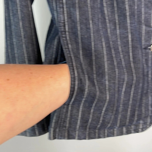 VINTAGE Cotton Ginny Pinstriped Denim Blazer Dark Wash Single Breasted Size XL - Picture 6 of 12